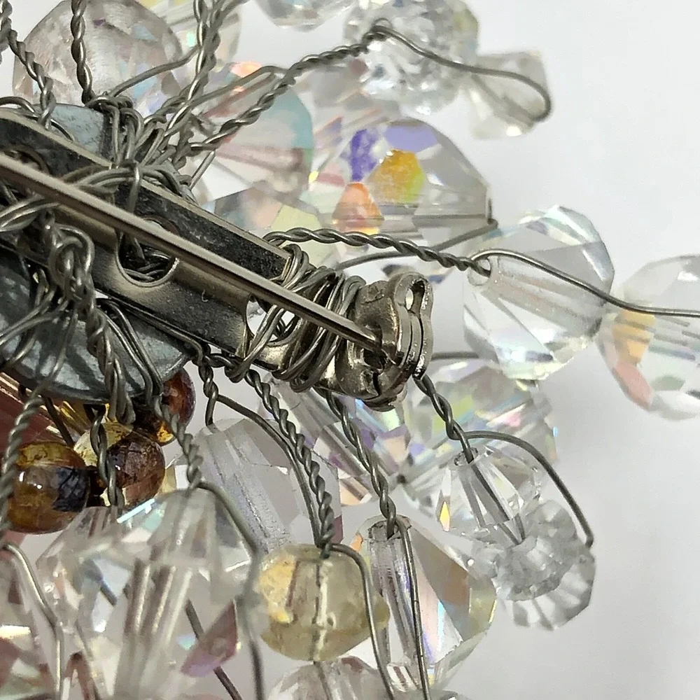 Vintage Brooch Iridescent Bead 2.5 Inches Statement Neutral Cluster Pin